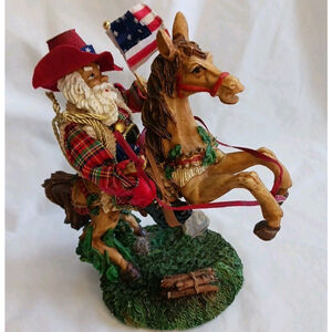 Rare Vintage 9" 1994 House Of Lloyd Patriotic Rodeo Santa Horse Flag Cowboy Hat